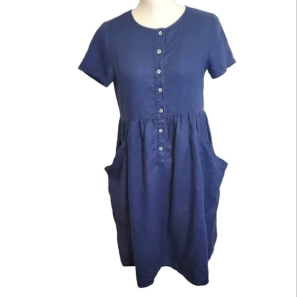 Listicle | Dresses | Listicle Womens Blue Linen Button Front Large Apron  Pocket Dress Size Small | Poshmark